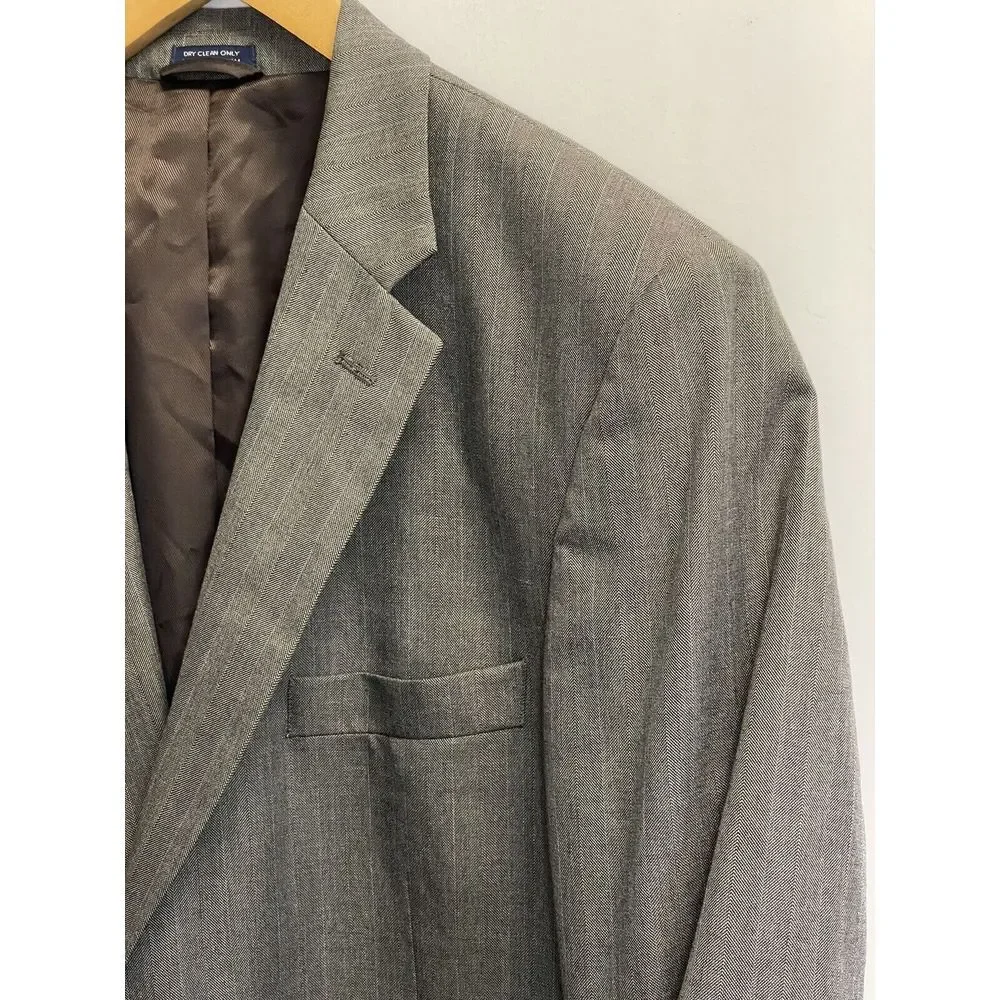 SADDLEBRED Men's Size 44L Sport Coat ‎ Blazer Suit Jacket Grey Brown Stripe